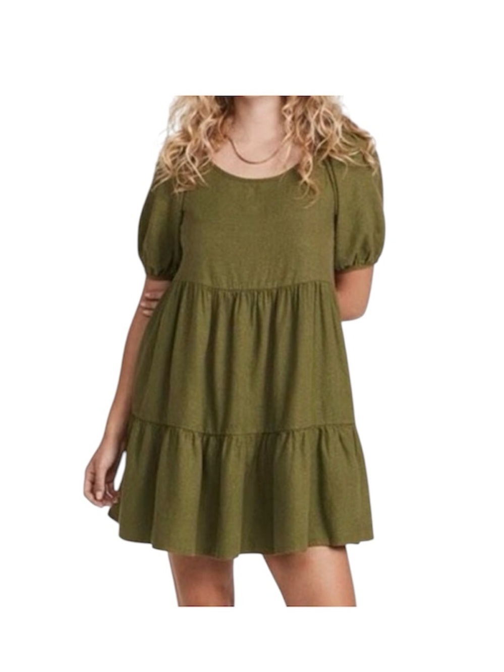 Madewell Puff Sleeve Tiered Mini Dress size small green